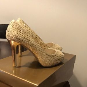 Gold Open Toe Heels